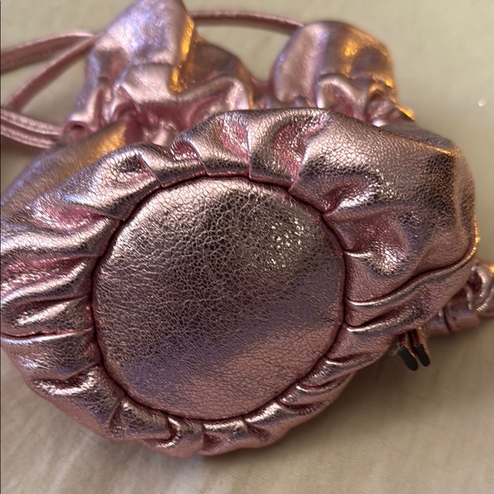 J.Crew NWT Metallic Leather Pink Mini Drawstring Pouch Bag - Picture 3 of 8
